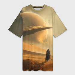 Женская длинная футболка Пустыня и космический корабль - Дюна