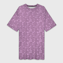 Женская длинная футболка Розовый сиреневый цветочный однотонный узор