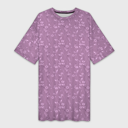 Женская длинная футболка Розовый сиреневый цветочный однотонный узор / 3D-принт – фото 1