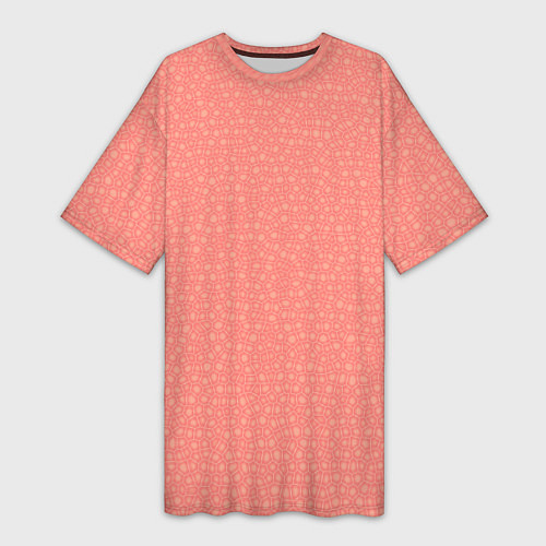 Женская длинная футболка Паттерн мозаика тёмно-персиковый / 3D-принт – фото 1