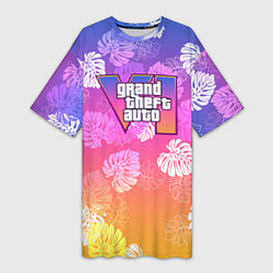 Футболка женская длинная Grand Theft Auto VI - пальмы, цвет: 3D-принт