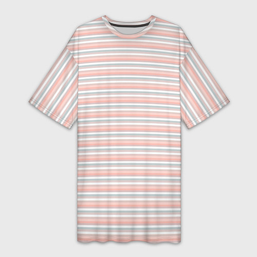 Женская длинная футболка Светлый персиковый полосатый / 3D-принт – фото 1