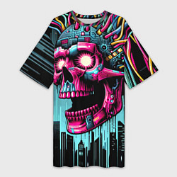 Женская длинная футболка Cyber skull - ai art fantasy