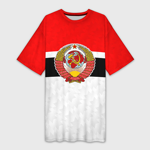 Женская длинная футболка Герб СССР - ретро цвета / 3D-принт – фото 1