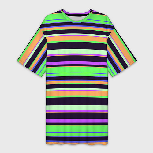 Женская длинная футболка Зелёно-фиолетовый полосатый / 3D-принт – фото 1