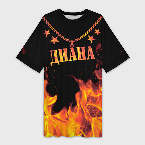 Женская длинная футболка Диана - имя в огне / 3D-принт – фото 1