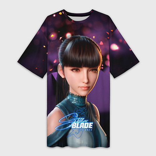 Женская длинная футболка Stellar Blade Eve purple / 3D-принт – фото 1