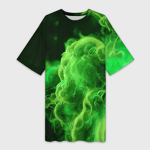 Женская длинная футболка Зелёный густой дым - inferno green / 3D-принт – фото 1
