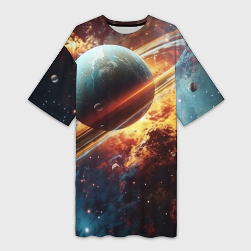 Женская длинная футболка Большая планета / 3D-принт – фото 1