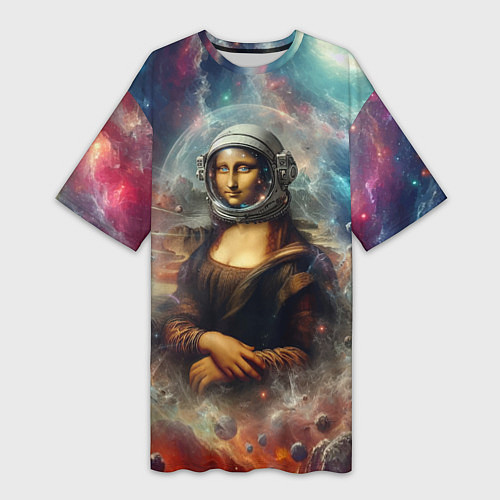 Женская длинная футболка Мона Лиза в открытом космосе - нейросеть / 3D-принт – фото 1