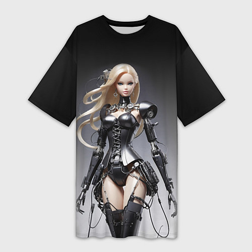 Женская длинная футболка Cyber Barbie - fantasy cyberpunk ai art / 3D-принт – фото 1