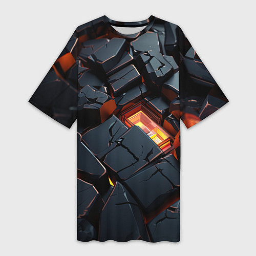 Женская длинная футболка Черные камни с разломами / 3D-принт – фото 1