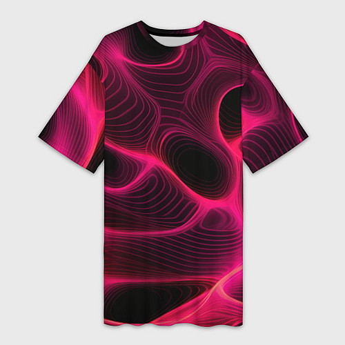 Женская длинная футболка Неоновая яркая геометрическая абстракция со светом / 3D-принт – фото 1