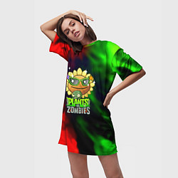 Футболка женская длинная Plants vs zombies огненный градиент, цвет: 3D-принт — фото 2