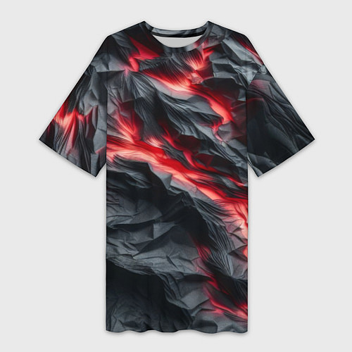 Женская длинная футболка Раскаленная лава на горных камнях / 3D-принт – фото 1