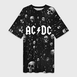 Женская длинная футболка AC DC - черепа с подтеками