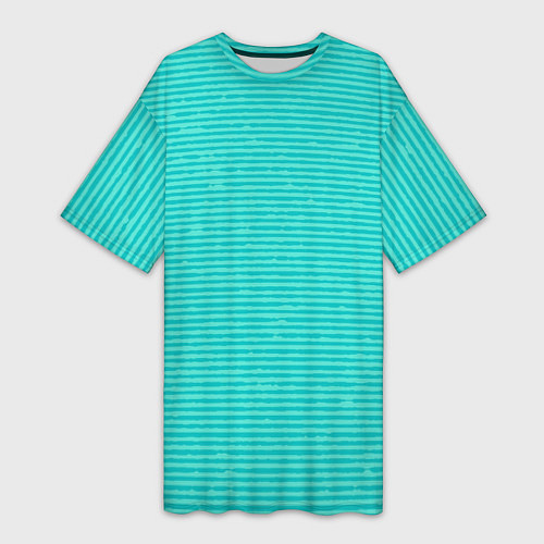 Женская длинная футболка Ментоловый текстурированный в полоску / 3D-принт – фото 1