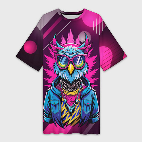 Женская длинная футболка Стильная сова в одежде / 3D-принт – фото 1