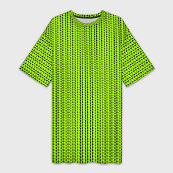 Футболка женская длинная Ярко-зелёный в маленькие чёрные полоски, цвет: 3D-принт