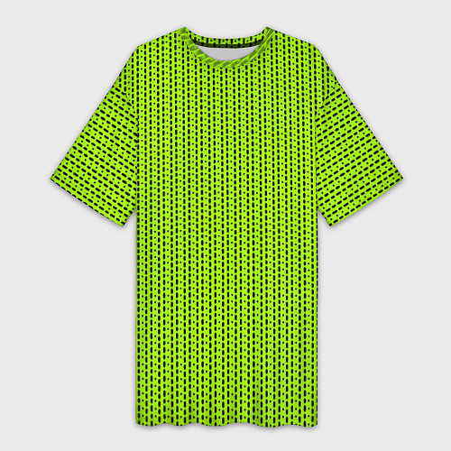 Женская длинная футболка Ярко-зелёный в маленькие чёрные полоски / 3D-принт – фото 1