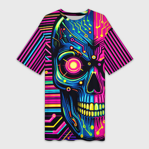 Женская длинная футболка Pop art skull - ai art / 3D-принт – фото 1