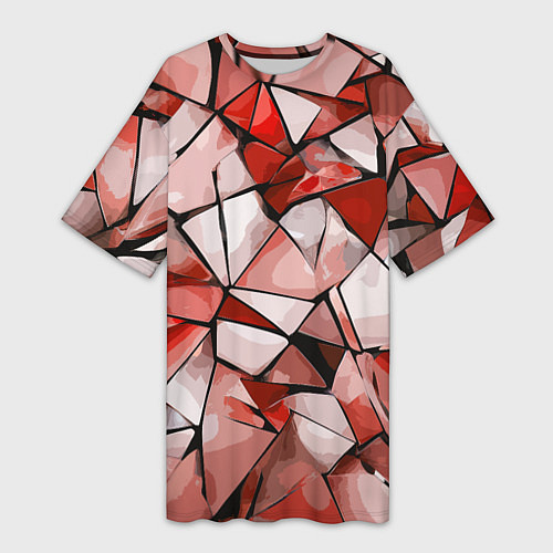 Женская длинная футболка Чёрно-красная абстракция и чёрные полосы / 3D-принт – фото 1