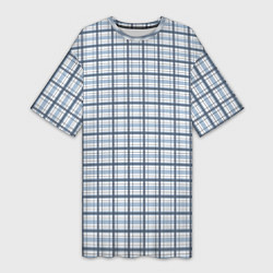 Женская длинная футболка Светлый бело-синий паттерн клетчатый