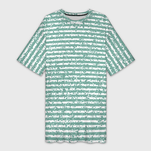 Женская длинная футболка Бело-бирюзовый морской в полоску / 3D-принт – фото 1