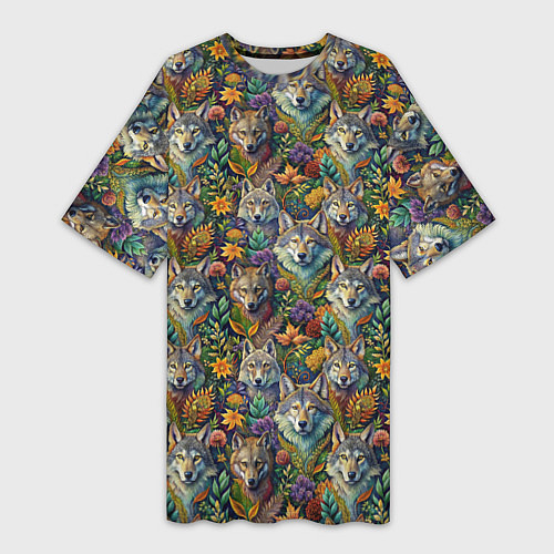 Женская длинная футболка Волчий паттерн / 3D-принт – фото 1