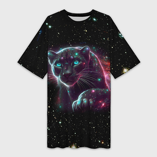 Женская длинная футболка Межгалактическая пантера - космос от нейросети / 3D-принт – фото 1