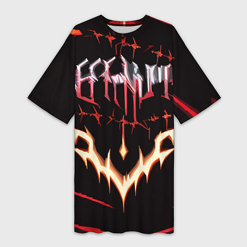 Женская длинная футболка Агрессивные красные линии на чёрном фоне / 3D-принт – фото 1