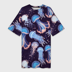 Женская длинная футболка Светящиеся медузы