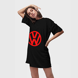 Футболка женская длинная Volkswagen red logo, цвет: 3D-принт — фото 2