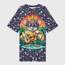 Футболка женская длинная Грызун играет на гитаре жарким летом, цвет: 3D-принт