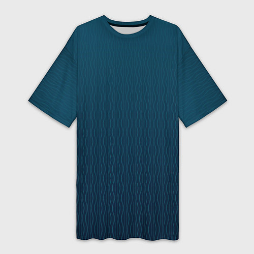 Женская длинная футболка Градиент тёмно-бирюзовый с волнистыми линиями / 3D-принт – фото 1
