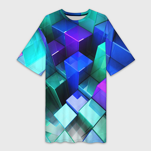 Женская длинная футболка Неоновые кубы текстура / 3D-принт – фото 1
