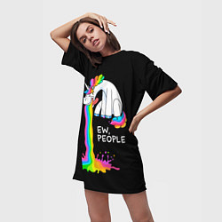 Футболка женская длинная Единорог не любит людей, цвет: 3D-принт — фото 2