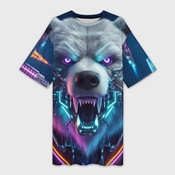 Футболка женская длинная Cyber bear - neon glow, цвет: 3D-принт