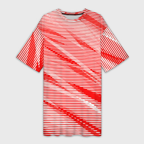 Женская длинная футболка Полосатый красно-белый / 3D-принт – фото 1