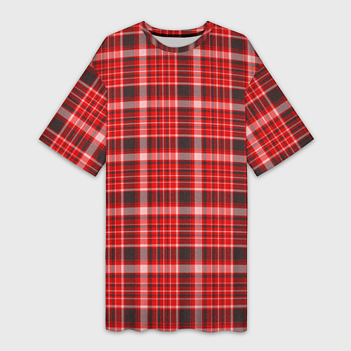 Женская длинная футболка Красный клетчатый узор / 3D-принт – фото 1