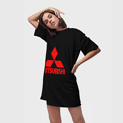 Футболка женская длинная Mitsubishi red logo, цвет: 3D-принт — фото 2