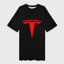 Футболка женская длинная Tesla red logo, цвет: 3D-принт