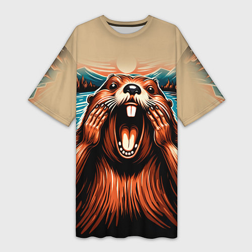 Женская длинная футболка Крик бобра / 3D-принт – фото 1