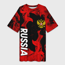 Футболка женская длинная Россия герб в огне, цвет: 3D-принт