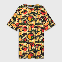 Женская длинная футболка Африка солнце пальмы