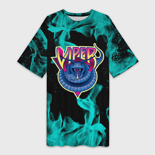 Женская длинная футболка Вайпер flame neon game / 3D-принт – фото 1