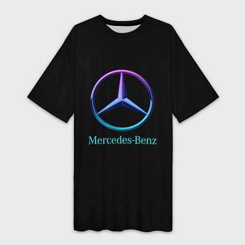 Женская длинная футболка Mercedes neon logo / 3D-принт – фото 1