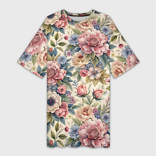Женская длинная футболка Нежные цветочные мотивы / 3D-принт – фото 1