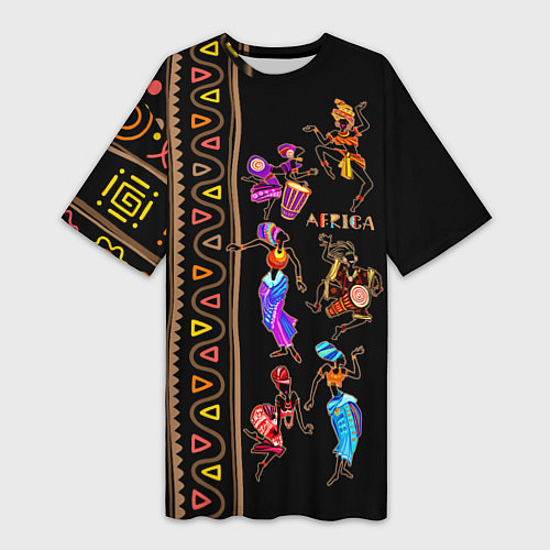 Женская длинная футболка Африканские танцы - этнический орнамент / 3D-принт – фото 1