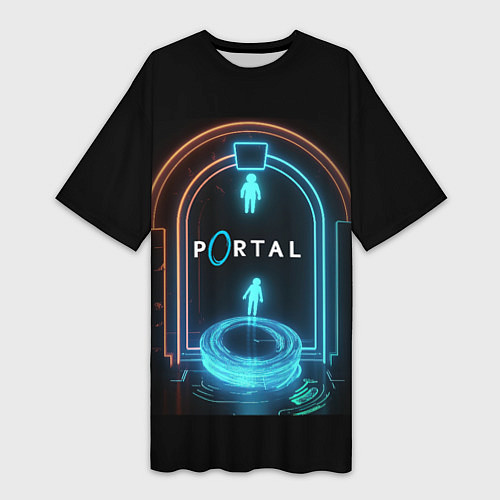 Женская длинная футболка Portal neon style logo / 3D-принт – фото 1